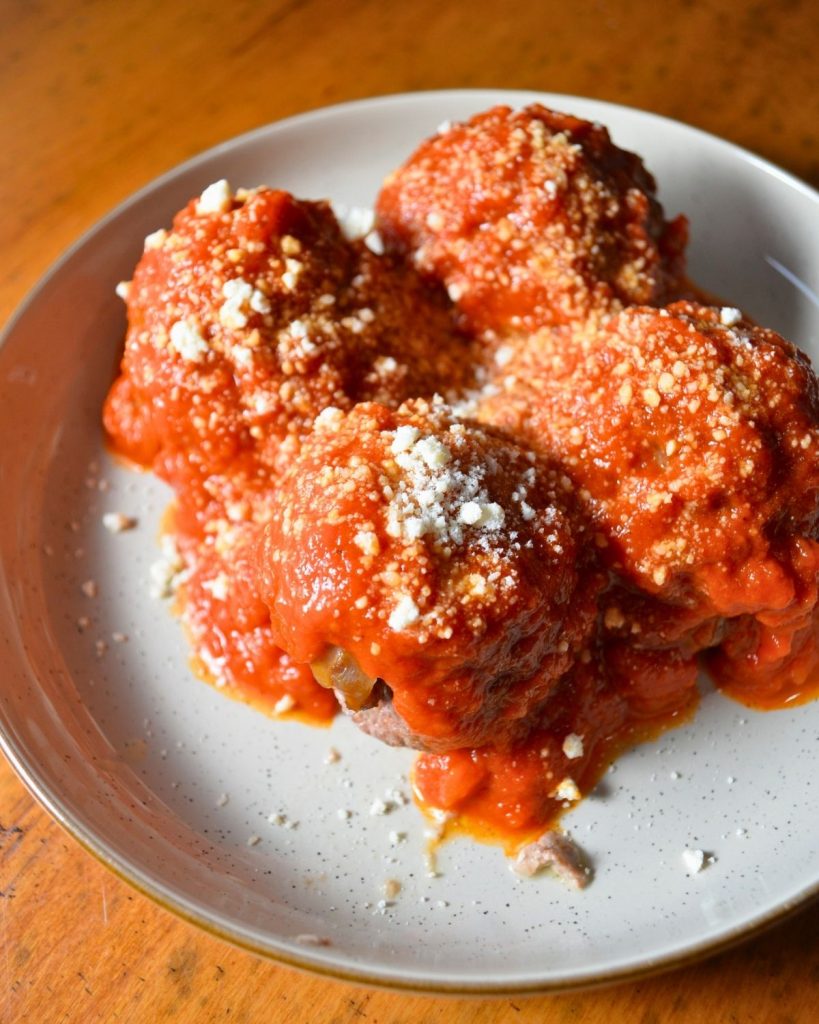 keto meatballs with sauce and parmesan